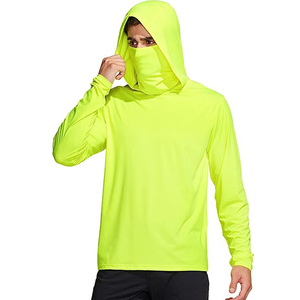 Men <b>Neon</b> Yellow UPF 50 Long Sleeve Hoodie Anti UV Sun Protection Polyester Pullover Fishing Wear - Product Image 3
