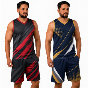 Men's V-Neck Tank Top And <b>Shorts</b> Set Sublimation Print Quick Dry Knitted <b>Polyester</b> Sporty Summer Outfit - Product Image 5