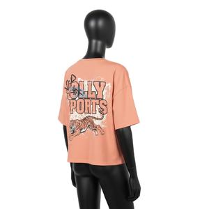 เสื้อครอปท็อปผู้หญิง ผ้าคอตตอนเจอร์ซีย์พรีเมียม GSM สีพีช พิมพ์ลายสกรีนโลโก้ตามสั่ง ระบายอากาศได้ดี เสื้อครอปท็อปผู้หญิง - Product Image 5