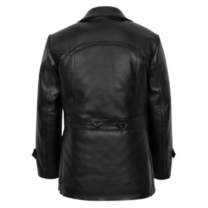 Custom 100% <b>Mens</b> Genuine Cowhide Leather Pea <b>Coat</b> <b>Double</b> <b>Breasted</b> <b>Coat</b> Classic Lapel Collar Thick Leather Dr-Who German <b>Coat</b> - Product Image 2