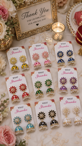 Designer gift Jhumka Earrings for <b>Wedding</b> Favors, Mehndi Sangeet Guest <b>Keepsakes</b> in Assorted Colors and Designs - Product Image 1