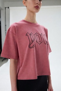 T-shirt court rose pour femme avec logo DOT, coupe classique, col rond, manches courtes, tenue décontractée d'été - Product Image 3
