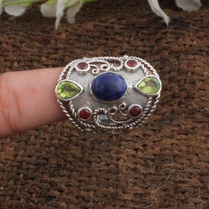 Anillo de Lapislázuli Natural al por Mayor, Anillo de Plata de Ley 925 con Gema Azul Real Vintage para Mujer, Precio de Fábrica de Joyería Fina - Product Image 2