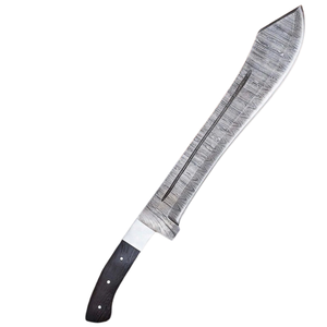 Silbernes Damast-Machetenmesser mit schwarzem Holzgriff, langes feststehendes Messer für Outdoor, Camping und Bushcraft - Product Image 6