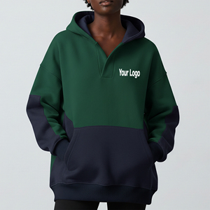Sweat à capuche pour femme de haute qualité, coupe ample, avec logo imprimé en relief sur le devant, blocs de couleur, en coton 100% écologique et lourd - Product Image 1