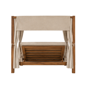 Solid Teak Wood Canopy Bed with Upholstered Cushion Curtains Four Poster Platform Bed for Hotel Resort Villa Bedroom Furniture - Product Image 4