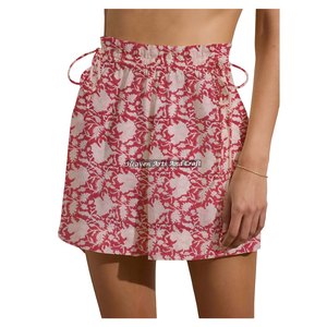 Nouveaux shorts de week-end pour femmes avec cordon de serrage, imprimé floral, coupe décontractée, en coton, imprimé à la main - Product Image 6