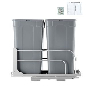 Set di 2 Pattumiere Estraibili Robuste da 35qt con Kit di Montaggio Sottolavello Doppio per Cucina, Contenitore Intelligente per Riciclaggio di Grande Capacità - Product Image 1