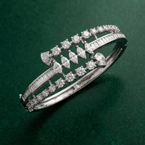 Luxury Women 925 <b>Silver</b> Moissanite <b>Cuff</b> <b>Bracelet</b> Marquise Cut Geometric Design Channel Setting Wedding Jewelry - Product Image 2