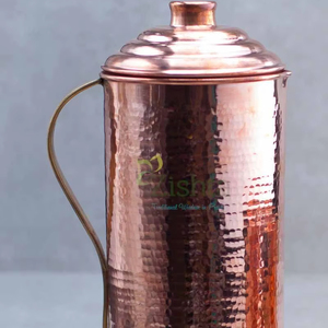 Ensemble de carafes en cuivre pour la routine matinale traditionnelle, ensemble en métal avec verres, durable, réutilisable, vaisselle de cuisine et de salle à manger. - Product Image 1