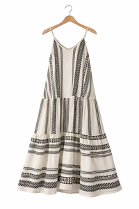 Robe longue à col en V rayée en jacquard de coton pour femmes, fabricant Bohemian - Product Image 2