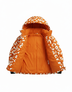 Chaqueta Acolchada con Capucha y Estampado de Leopardo Naranja Personalizada, Abrigo de Invierno Cálido, Moda Urbana, Proveedor Mayorista, OEM, ODM - Product Image 2