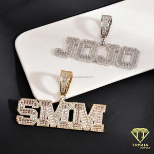 Colgante con Letra Inicial Personalizada de Diamante Cultivado en Laboratorio VVS, Cadena Cubana con Incrustaciones de Diamantes, Joyería Estilo Hip Hop - Product Image 6