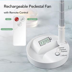 Ventilador de Pie USB Recargable Portátil para Escritorio o Suelo, Altura Ajustable, 4 Velocidades, Ventilador de Pedestal para Dormitorio, Ventilador de Extracción - Product Image 4