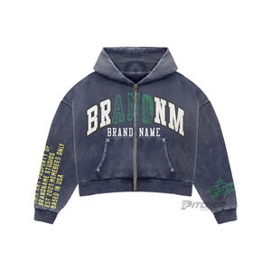 Sudadera con Capucha Personalizada de Algodón Grueso con Cierre, Corte Cuadrado, Lavado Ácido y Efecto Desgastado, con Impresión Digital y Bordado, para Hombre, Invierno - Product Image 6