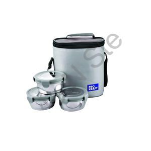 Boîte à tifin grise de qualité supérieure en acier inoxydable avec couvercle Conteneurs 3 pièces Articles réutilisables Verrouiller et déverrouiller la boîte Tiffin Ensemble de 3 pièces - Product Image 1