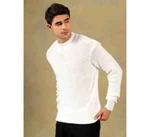 Pull en maille blanc uni de qualité supérieure pour homme, col rond, manches longues, pull en maille texturée décontracté pour homme, blanc classique - Product Image 2