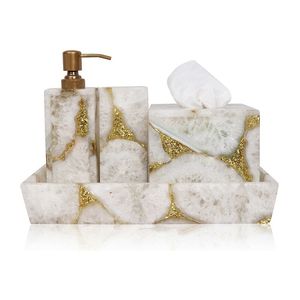 Ensemble d'accessoires de salle de bain élégants en marbre avec distributeur de savon, porte-brosse à dents, gobelet et plateau - Product Image 6