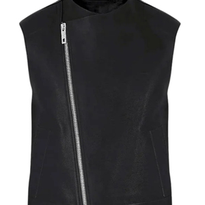 <b>Men's</b> <b>Black</b> Sleeveless Moto <b>Vest</b> Collarless Asymmetric Zipper Biker Waistcoat - Product Image 3