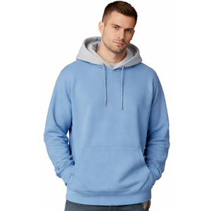 Sudadera con capucha para hombre de dos tonos, azul cielo con contraste gris jaspeado, estilo urbano, peso pesado, venta al por mayor personalizada - Product Image 1