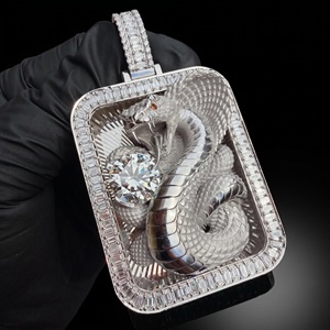 AARVA JEWELS Pendentif Cobra en Argent Sterling 925, Breloque Ovale Incrustée de Strass, Style Hip Hop/Rock, Collier Unisexe pour Fête - Product Image 2