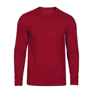 Men's Long Sleeve O-Neck T-Shirt Solid <b>Red</b> Knitted Casual Regular Fit Blank Design - Product Image 6
