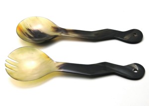 Hot Selling Eco-Friendly Dishwasher Safe Horn <b>Salad</b> Servers Set of 2 Handmade From Natural Buffalo Horn for Home Kitchen Use - Product Image 2