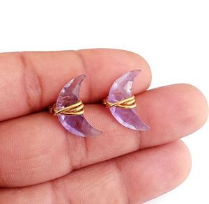 ต่างหูพลอยอเมทิสต์ควอตซ์รูปพระจันทร์ครึ่งเสี้ยวสำหรับผู้หญิง ของขวัญวันเกิดหรือของขวัญงานปาร์ตี้ - Product Image 4