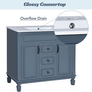 Mobile Bagno Moderno da 36 Pollici con Specchio Blu Reale, Lavabo Integrato, 2 Ante con Chiusura Ammortizzata e 2 Cassetti Blu Reale - Product Image 6
