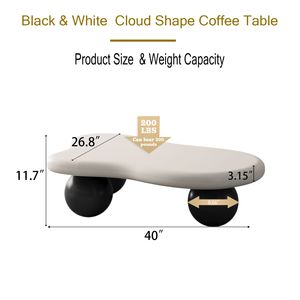 Tavolino da Caffè Minimalista a Forma di Nuvola da 40 Pollici con Piano in Vetro Bianco Lucido e 3 Gambe a Sfera Nere per Soggiorno - Product Image 5