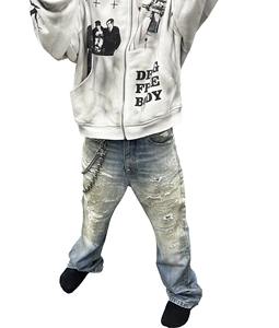 เสื้อฮู้ดดี้วินเทอร์แบบทำสีซีดพิเศษ 420 กรัม ผ้าฝ้ายเทอร์รี่ 100% กางเกงวอร์มซิปแบบยูนิเซ็กซ์ ปักลาย ขายส่ง - Product Image 2