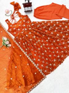 Vestido Anarkali Étnico para Mujer, Color Naranja, Bordado con Lentejuelas, Largo hasta el Suelo, Traje Tradicional Indio/Pakistaní para Bodas - Product Image 6