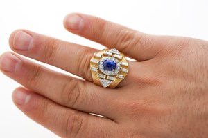 <b>Men's</b> Alloy Vintage Cocktail <b>Ring</b> with Diamond Prong Setting Geometric Design Classic Wedding Engagement Jewelry - Product Image 2