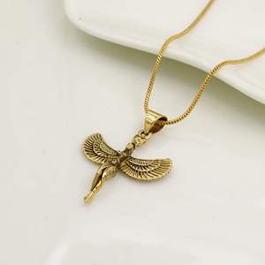 Gold Plated Winged <b>Angel</b> Pendant <b>Charm</b> Vintage Style Unisex Fashion Jewelry Alloy Necklace - Product Image 2