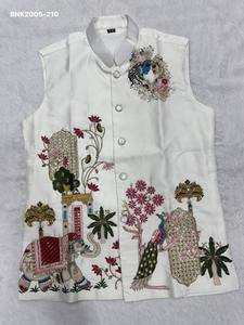 Premium Collection Malai Satin with Handwork & Embroidery Traditional Motif Nehru-Jacket & <b>Kurta</b>-Polo Pant Set Indian Exporter - Product Image 2