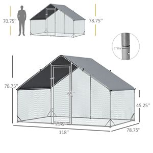 Grande Recinto per Galline 10 X 6.5 X 6.5, Pollaio in Metallo con Copertura, Recinto Esterno per Polli, Conigli e Anatre, Taglia S - Product Image 3