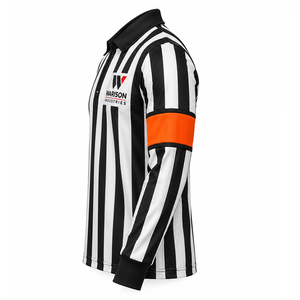 Custom Adult Ice Hockey <b>Referee</b> Jersey Long Sleeve 100% Polyester Solid Mesh Black White Orange Armbands OEM Manufacturer - Product Image 3