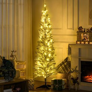6ft Slim Artificial Christmas Tree Realistic <b>Branches</b> Warm White LED <b>Lights</b> Pencil Christmas Tree Green Christmas Decorations - Product Image 2