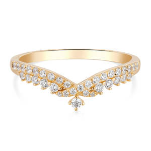 แหวนแต่งงานเพชรทรงโค้ง 0.27 กะรัต เพชรเพาะเลี้ยงในห้องปฏิบัติการ ทองคำขาว 14K รับรองโดย IGI รูปทรงตัววี ประดับเพชรแบบพาเว่ สามารถสวมซ้อนกันได้ - Product Image 1