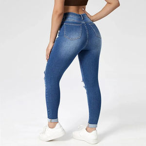 Pantalones Vaqueros Ajustados de Cintura Alta para Mujer, Casuales, Elásticos, de Color Sólido, Rectos, para Verano, Servicio OEM Disponible - Product Image 2