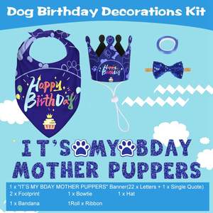Cute <b>Dog</b> Birthday Party <b>Bandana</b> Hat Set with Banner Decoration Supplies for Canine Celebrations - Product Image 4