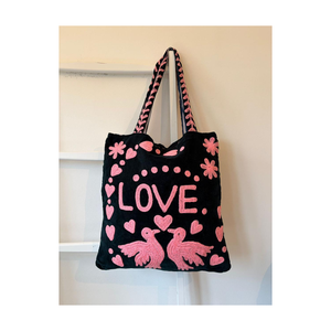 Bolso Tote de Terciopelo Moderno con Bordado de Amor y Paz, Tela Suave y Resistente, Diseño Elegante, Regalo para Mujeres y Adolescentes - Product Image 1