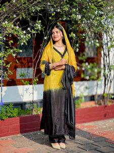 New Designer Wedding Party Wear Top-Plazzo Dupatta Heavy Embroidery Beads Work French Crep Silk Stretchable Quick Dry - Product Image 4