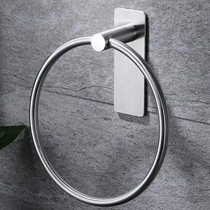 Anneau porte-serviettes auto-adhésif en acier inoxydable pour fixation murale de salle de bain, support de serviettes de toilette anti-rouille, accessoires de salle de bain modernes - Product Image 1