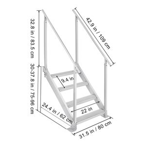 Scaletta a 4 Gradini per Pontone, Altezza Regolabile 30-38 Pollici, Capacità di Carico 500 Libbre, Corrimano Doppio, Accessori per Barche in Alluminio - Product Image 6
