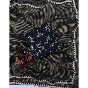 Sari de Diseñador para Mujer con Bordado Dori, Colección de Abrigos con Borde de Encaje - Product Image 3