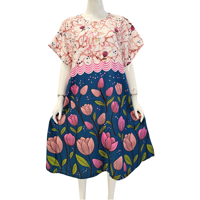 Ropa de dormir de tela no tejida suave y transpirable para mujer, con estampado floral, cuello redondo, manga tres cuartos, holgada, informal, de rayón, para verano