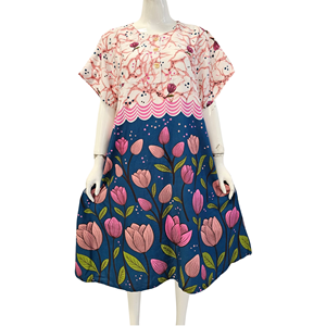Vêtements de nuit pour femmes, imprimé floral, col rond, manches trois quarts, longueur complète, ample, été, rayonne, décontracté, respirant, tissu non tissé doux - Product Image 5