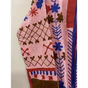 Pink Knitted Embroidered Floral tnt suzani Jacket Mandarin Collar Full Sleeve Bohemian Style <b>Women's</b> <b>Coat</b> <b>Spring</b> Wear - Product Image 5