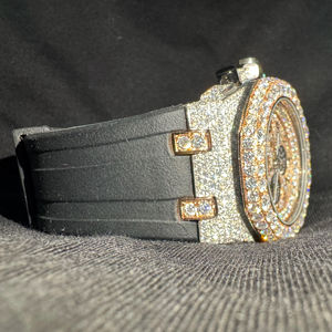 Montre de haute qualité en moissanite carrée, sertie de diamants, avec bracelet en acier inoxydable noir, style hip-hop, étanche, à quartz - Product Image 1